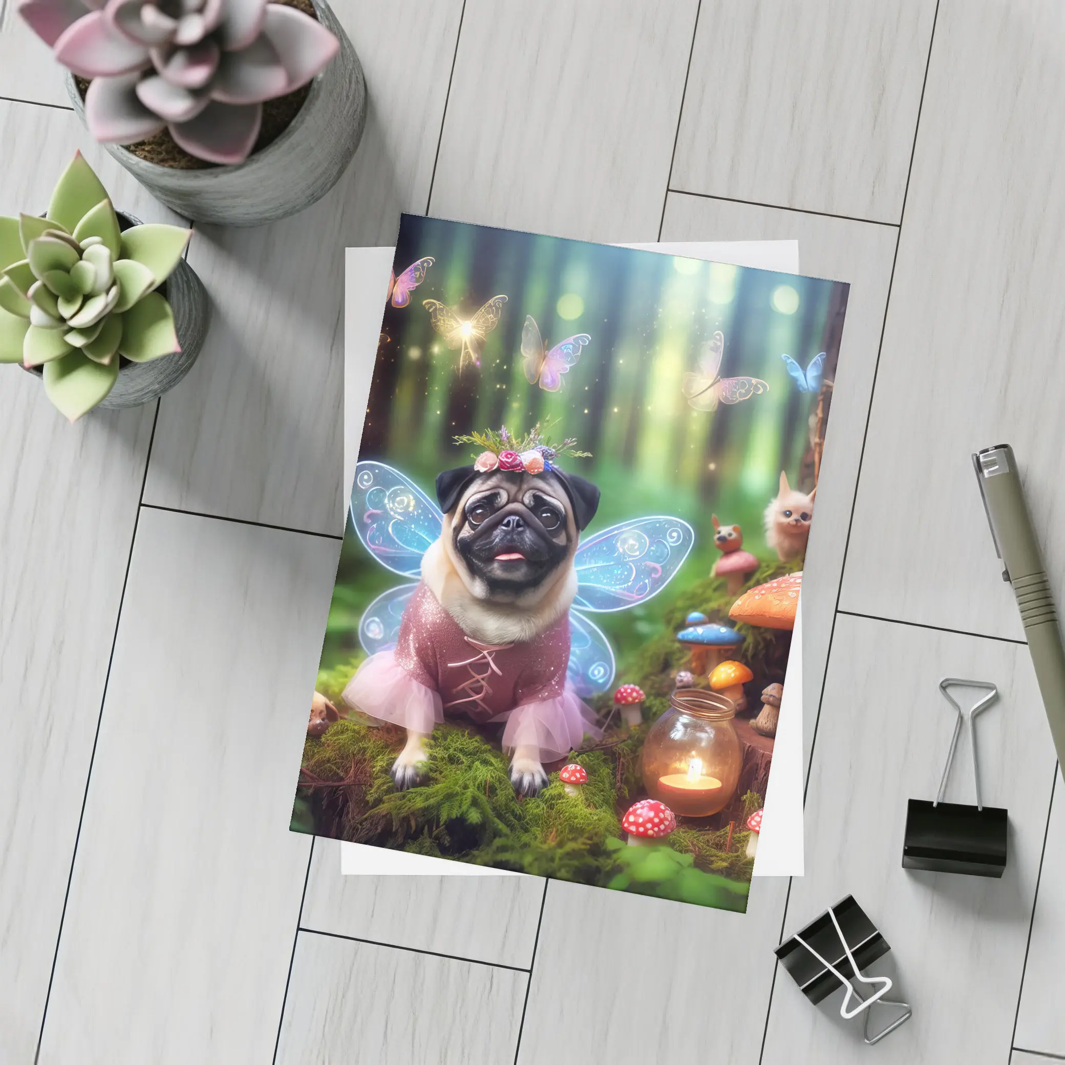 Pug Fairy Wings Enchanted Fantasy Forest – Postcards