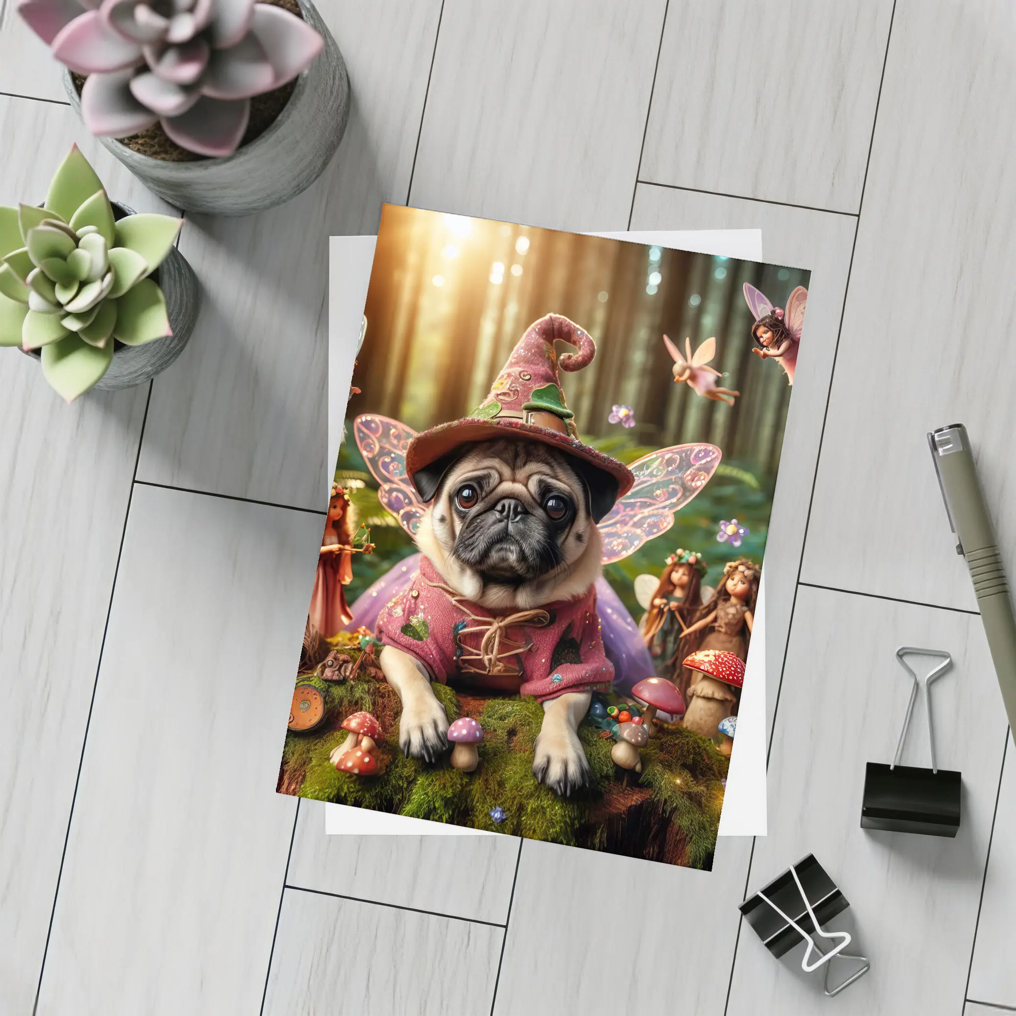 Pug Dog Fairy Wizard Enchanted Forest – Postcards