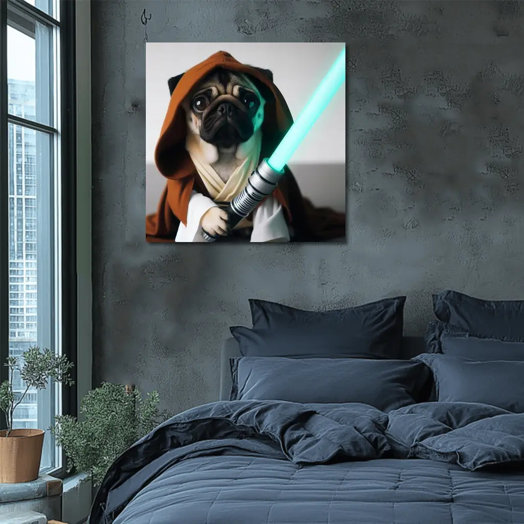 Pug Dog Jedi Robe Green Lightsaber – Wall Art