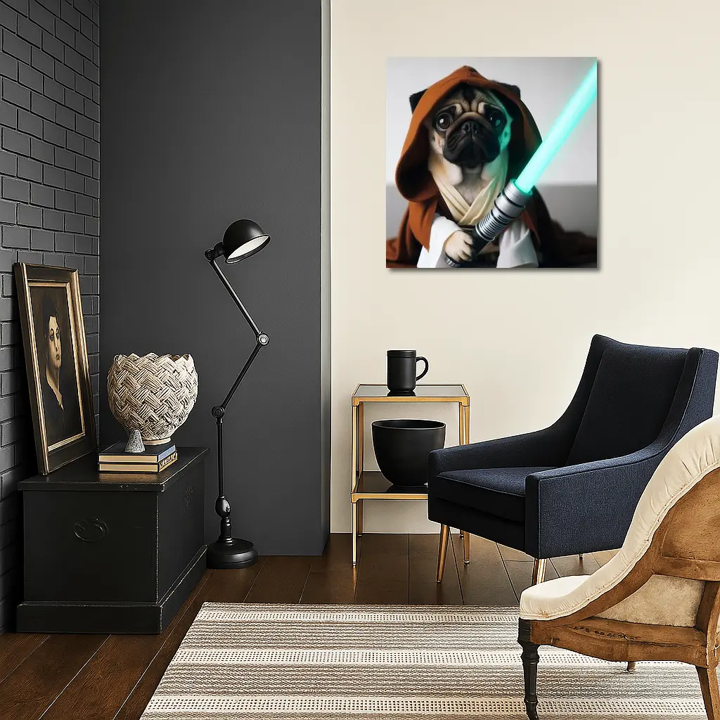 Pug Dog Jedi Robe Green Lightsaber – Wall Art