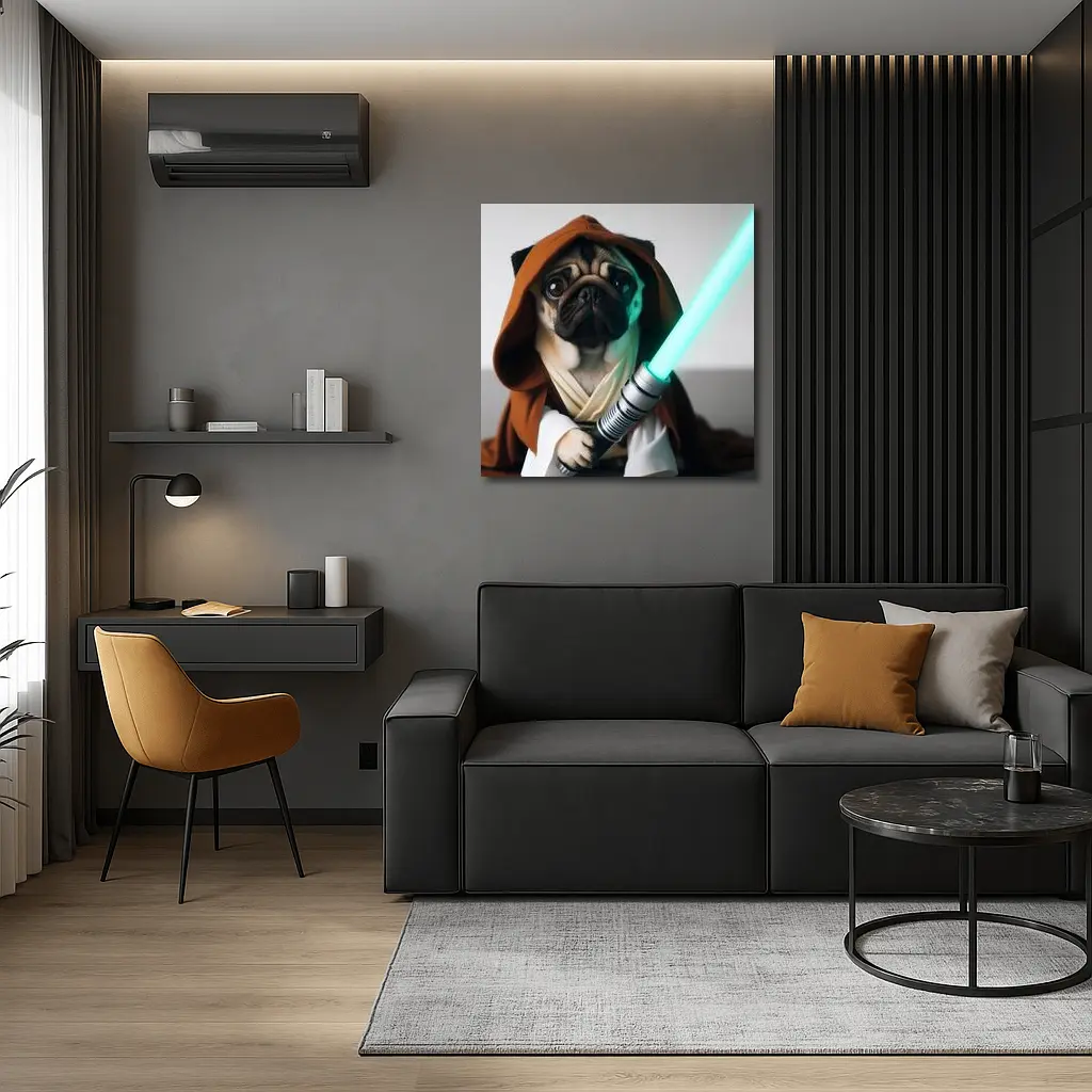 Pug Dog Jedi Robe Green Lightsaber – Wall Art
