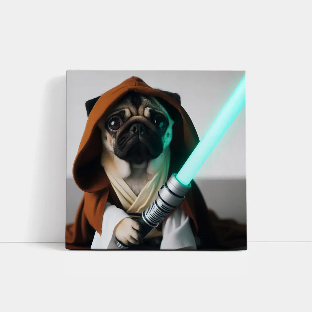 Pug Dog Jedi Robe Green Lightsaber – Wall Art