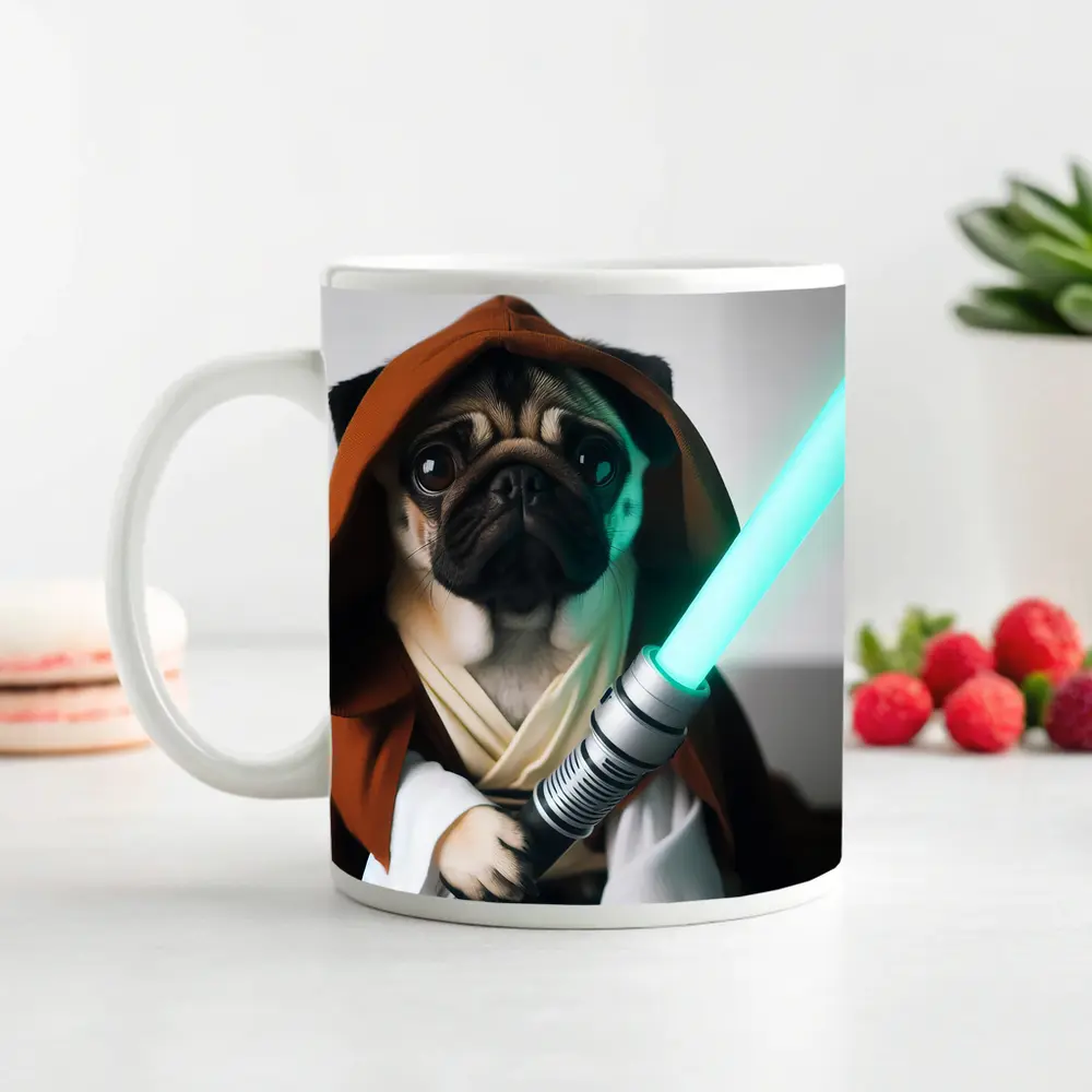 Pug Dog Jedi Robe Green Lightsaber – Mugs