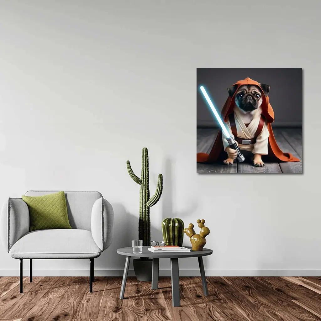Pug Dog Dressed As Jedi Knight – Wall Art