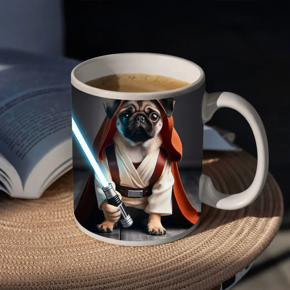 Pug Dog Dressed As Jedi Knight – Mugs