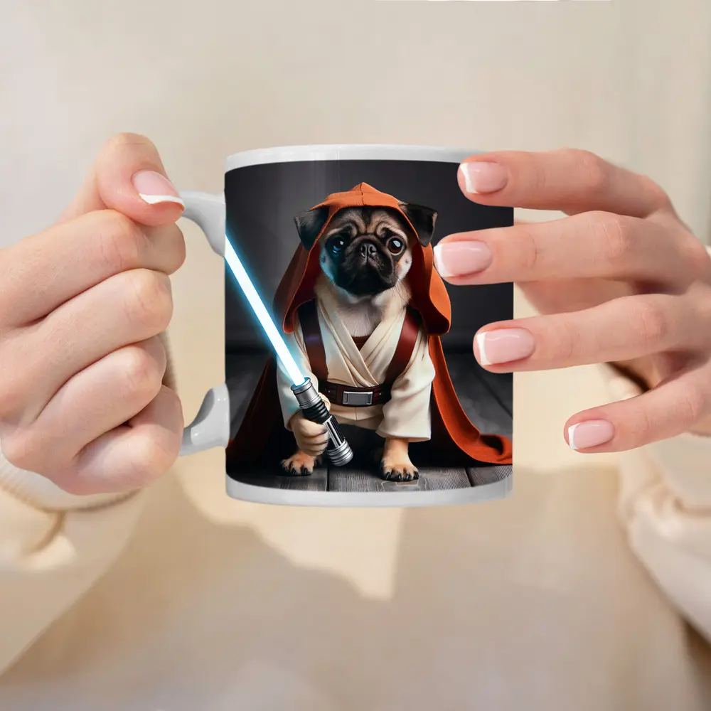 Pug Dog Dressed As Jedi Knight – Mugs