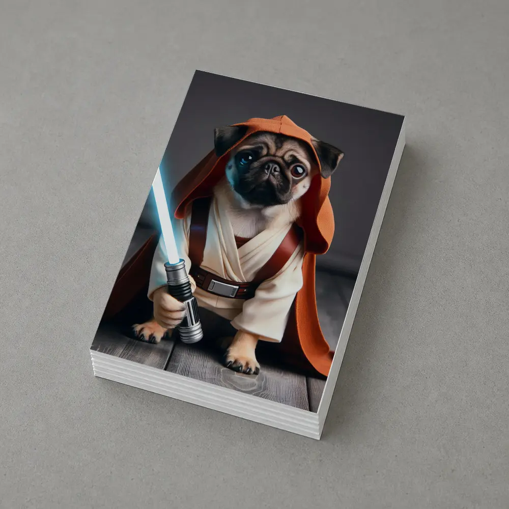 Pug Dog Dressed As Jedi Knight – Postcards