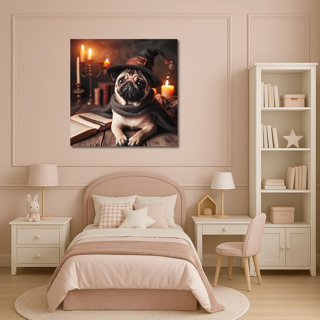 Wizard Pug Dog Wearing Witch Hat Candles – Wall Art