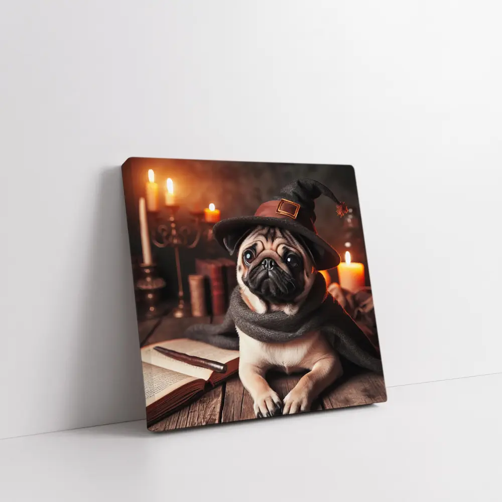 Wizard Pug Dog Wearing Witch Hat Candles – Wall Art