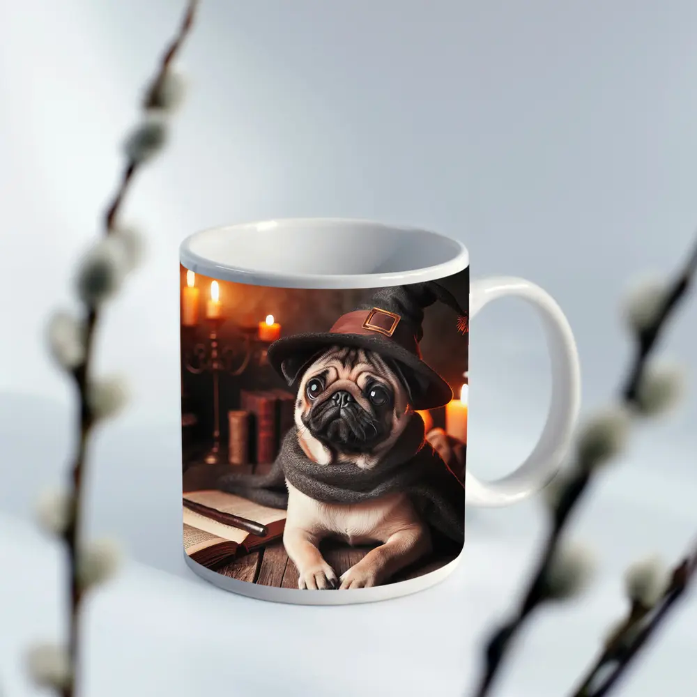 Wizard Pug Dog Wearing Witch Hat Candles – Mugs