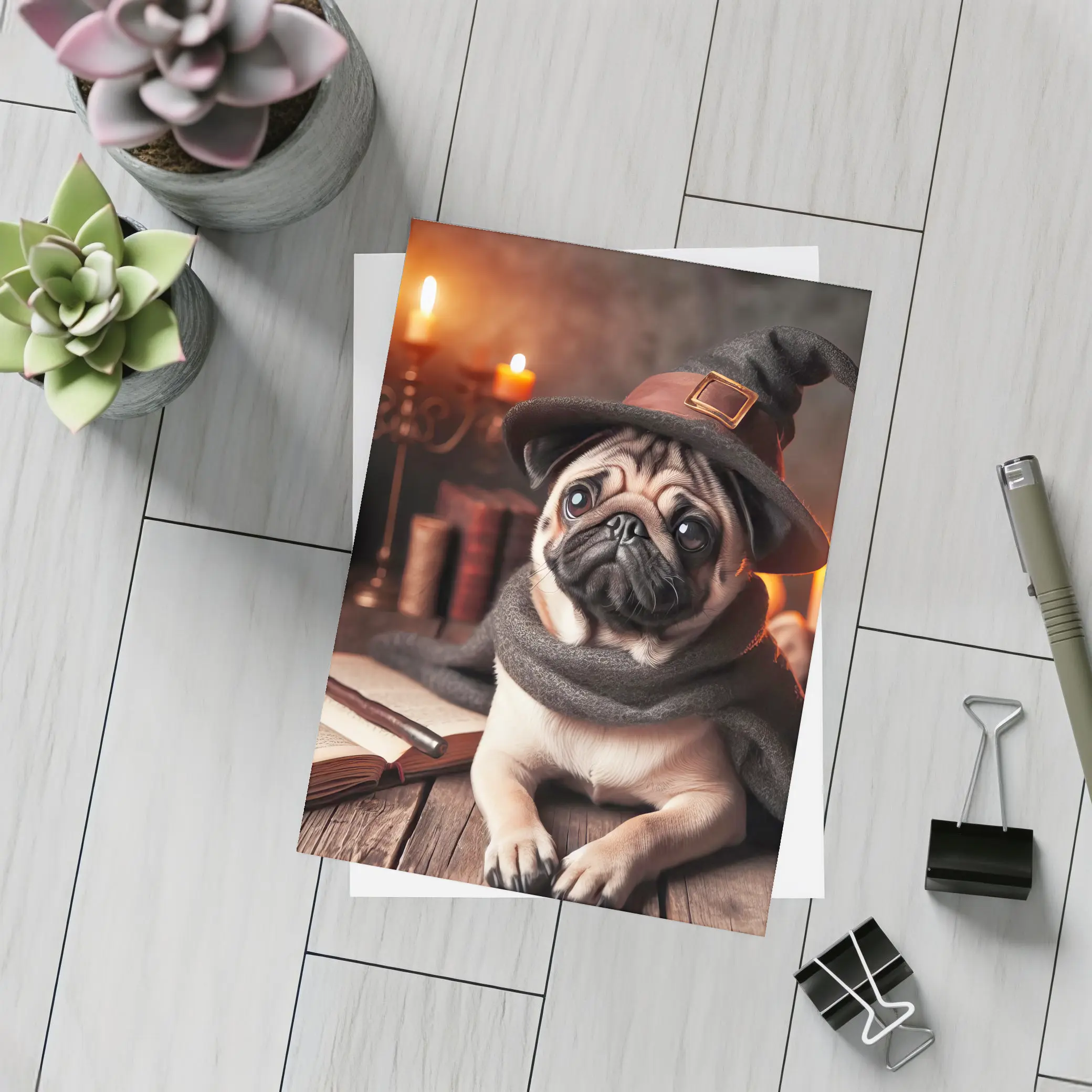Wizard Pug Dog Wearing Witch Hat Candles – Postcards