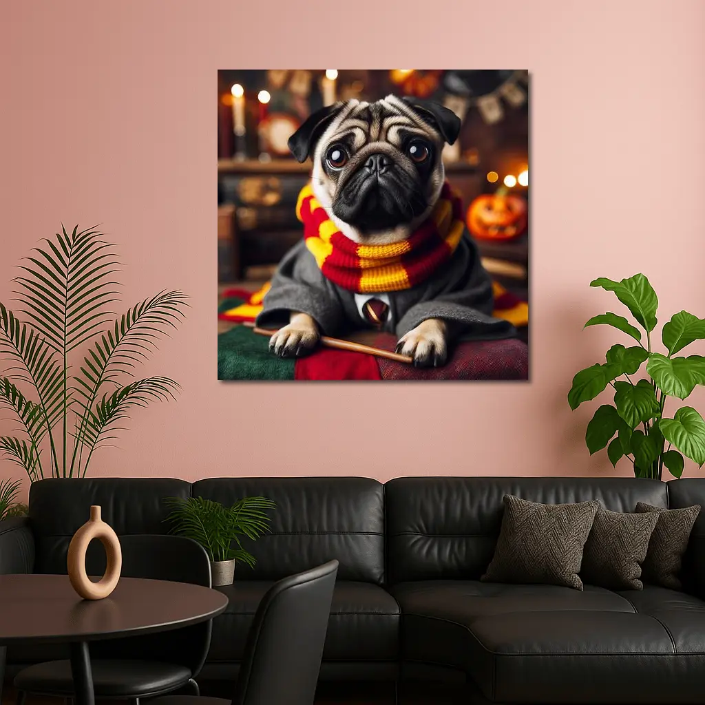 Pug Dog Wizard Costume Halloween Setting – Wall Art