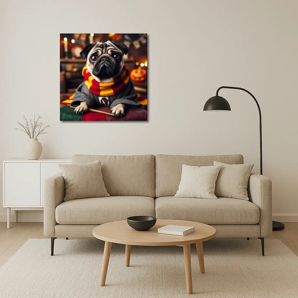 Pug Dog Wizard Costume Halloween Setting – Wall Art