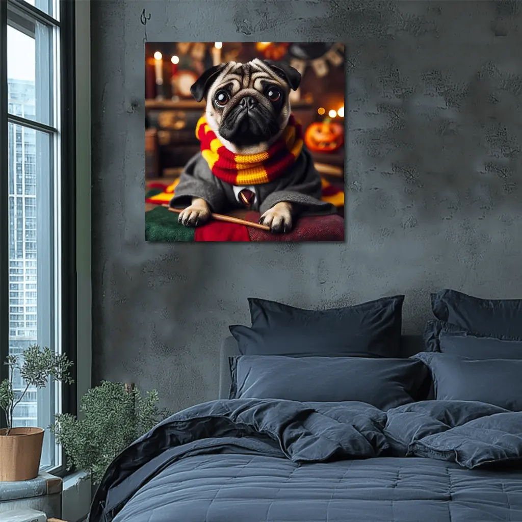 Pug Dog Wizard Costume Halloween Setting – Wall Art