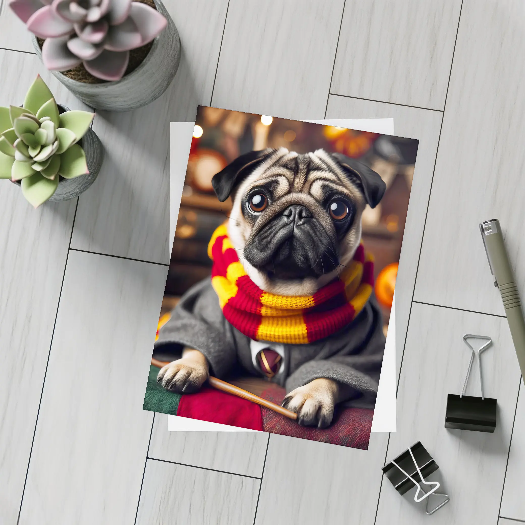 Pug Dog Wizard Costume Halloween Setting – Postcards