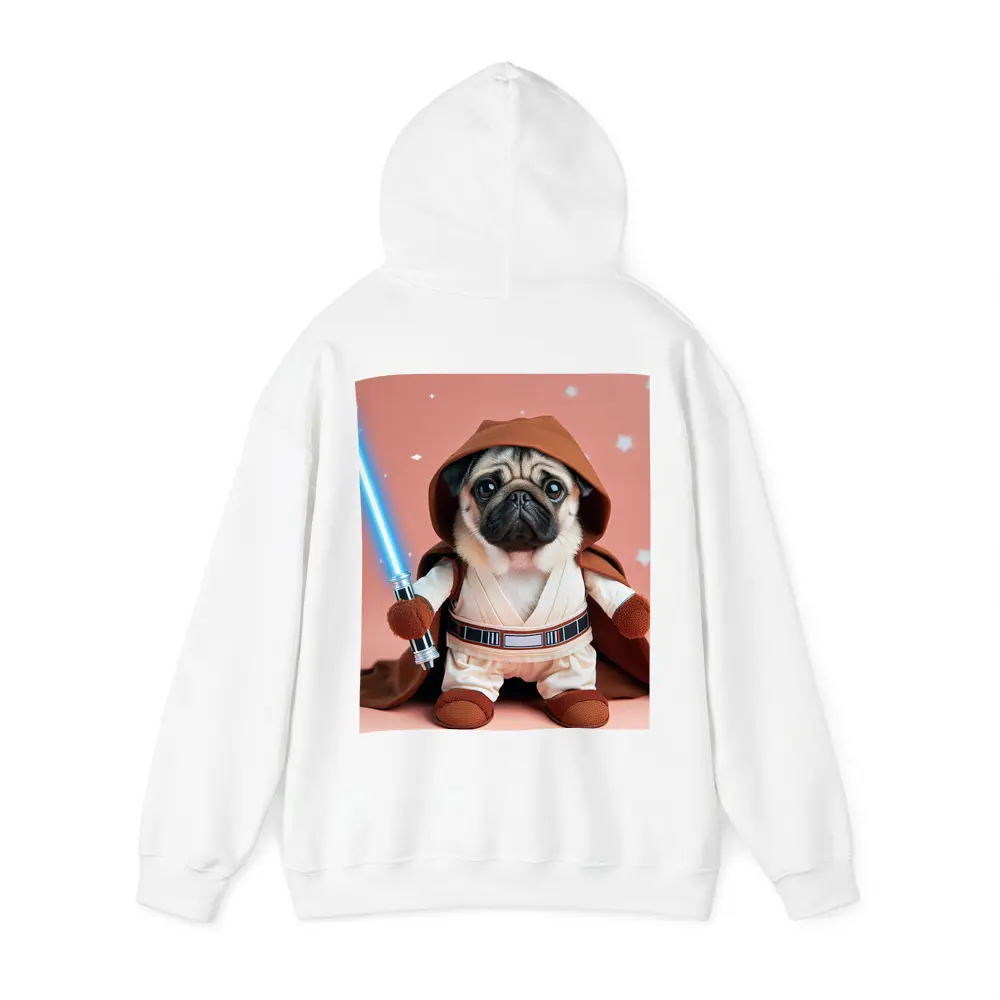 Pug Jedi Costume Blue Lightsaber Pink Background – Hoodies