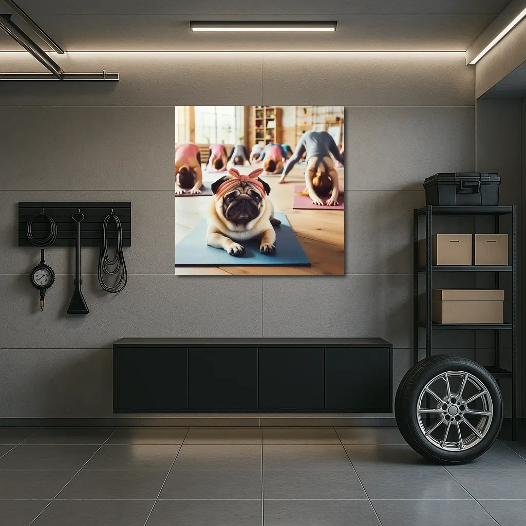 Pug Dog Wearing Headband Yoga Studio – Wall Art