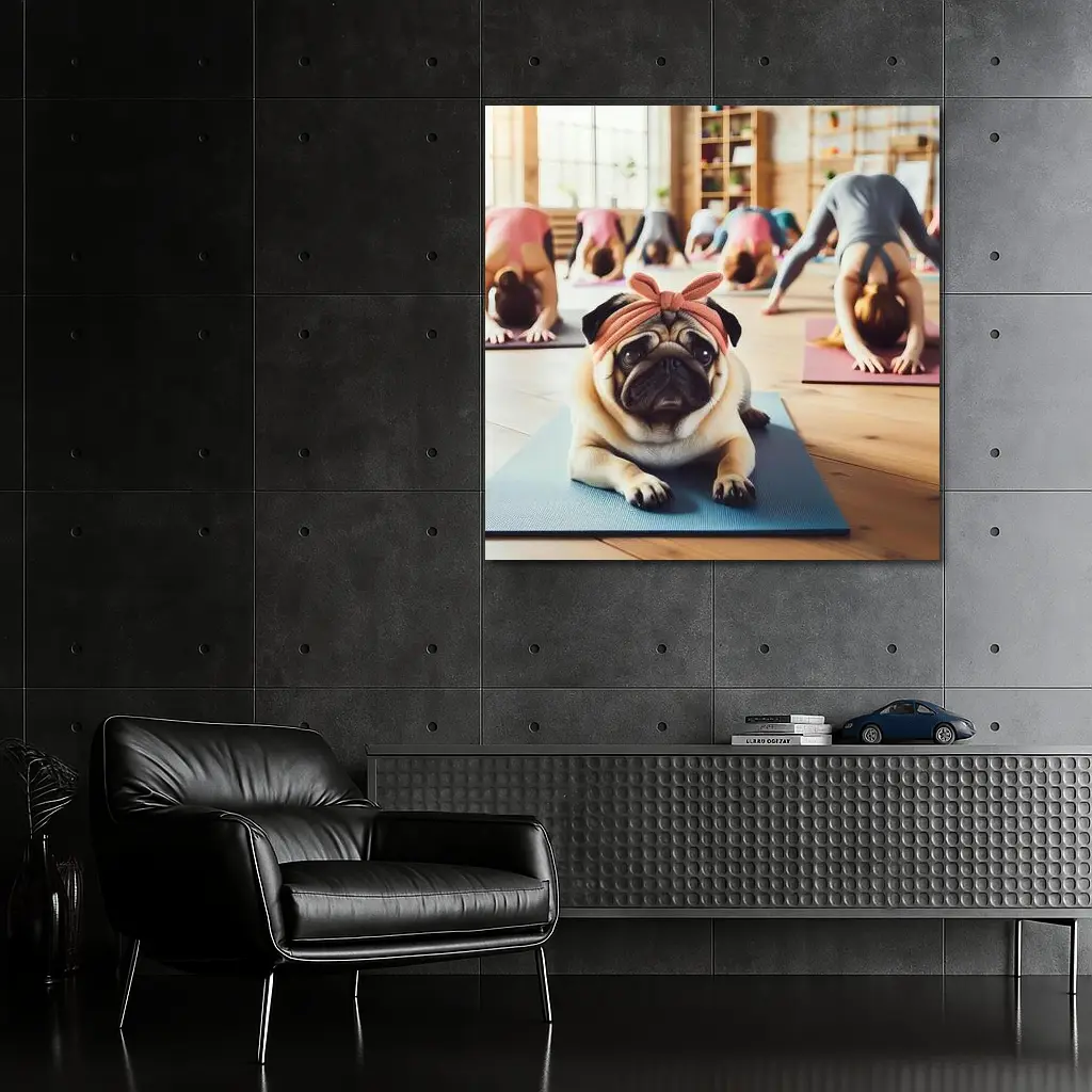 Pug Dog Wearing Headband Yoga Studio – Wall Art