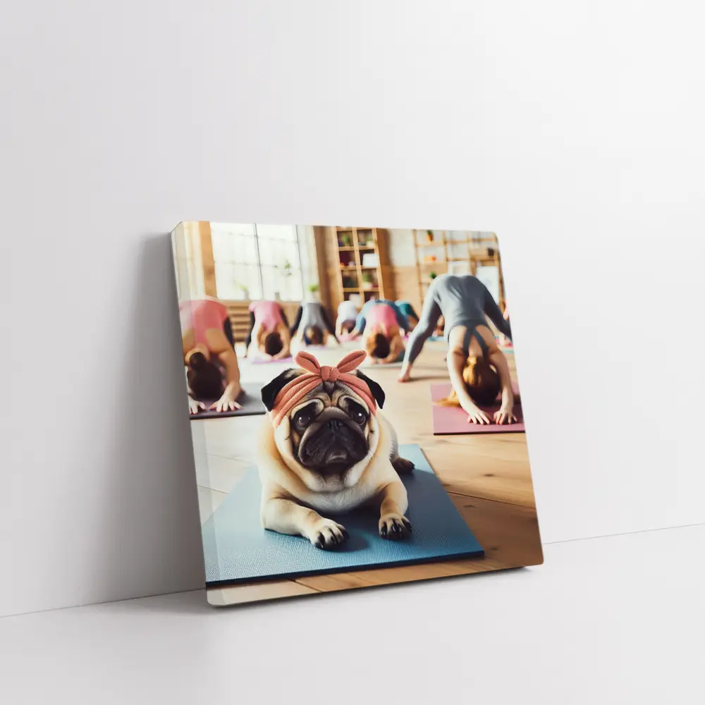 Pug Dog Wearing Headband Yoga Studio – Wall Art