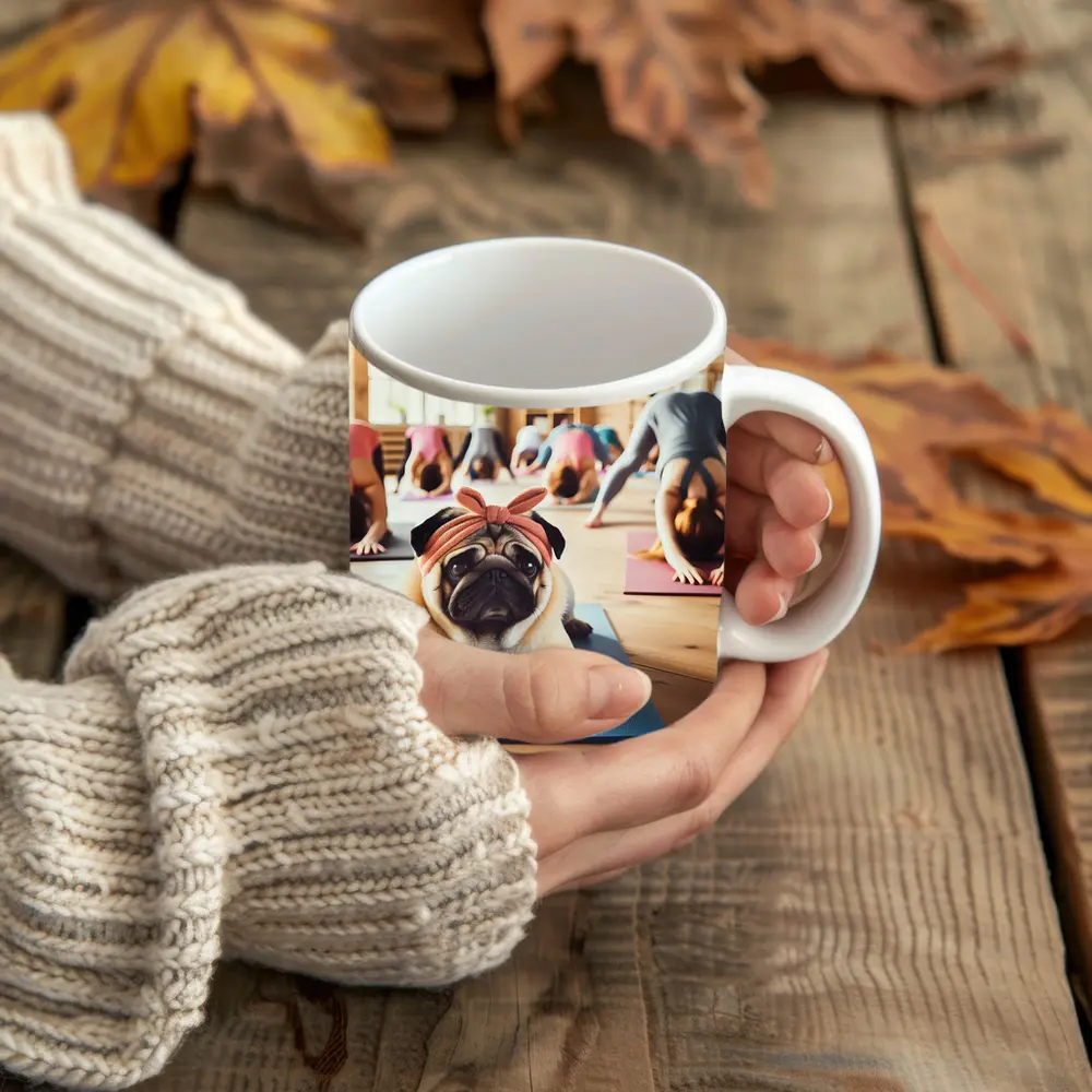 Pug Dog Wearing Headband Yoga Studio – Mugs