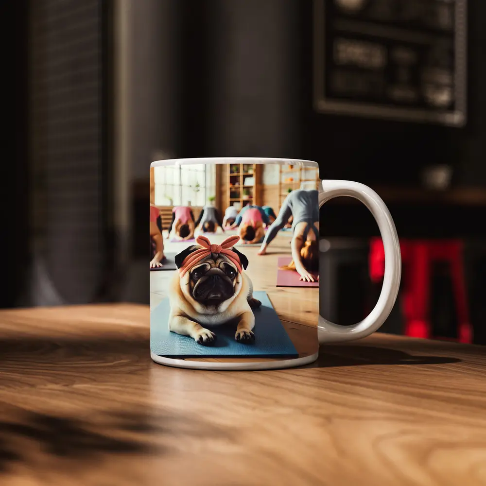 Pug Dog Wearing Headband Yoga Studio – Mugs