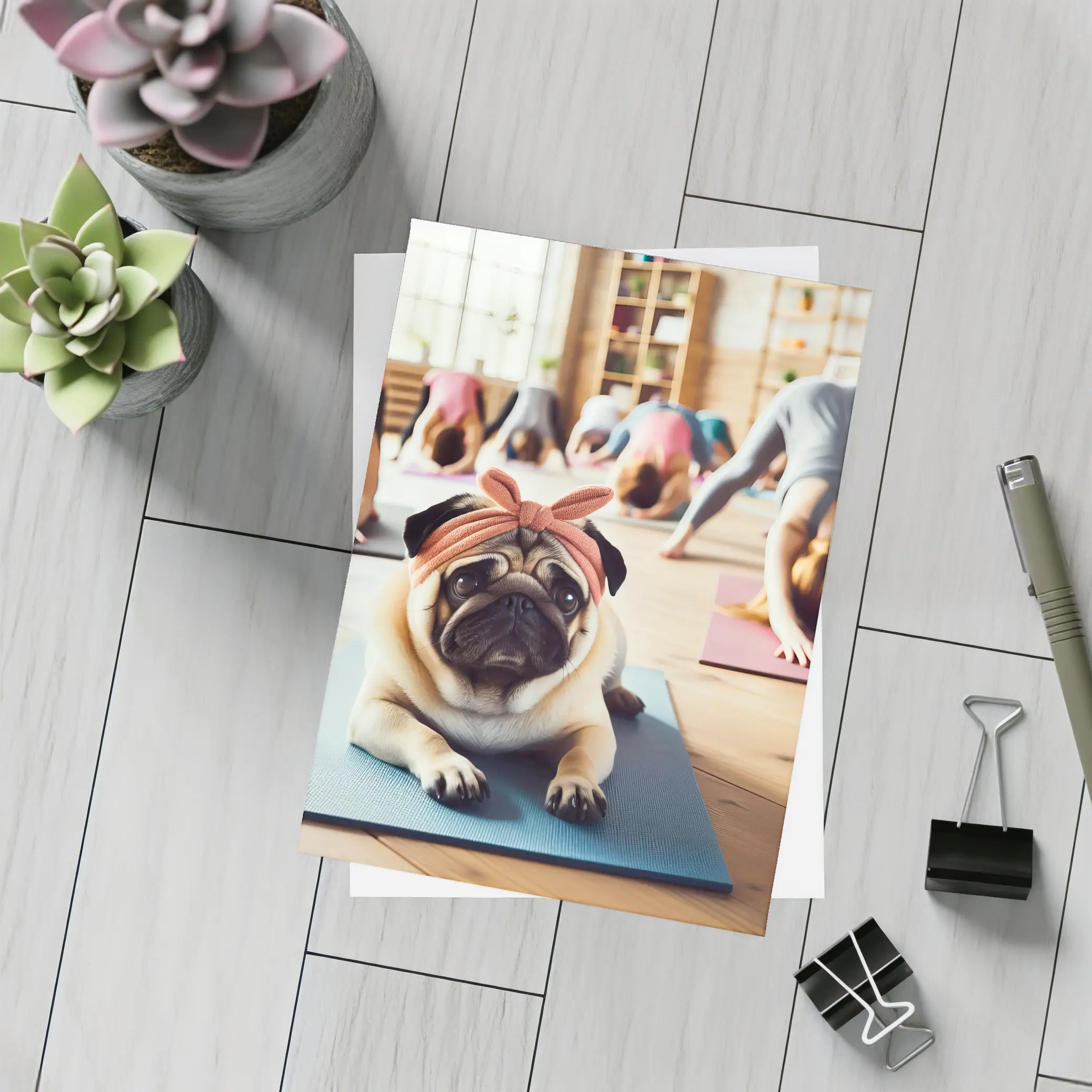 Pug Dog Wearing Headband Yoga Studio – Postcards