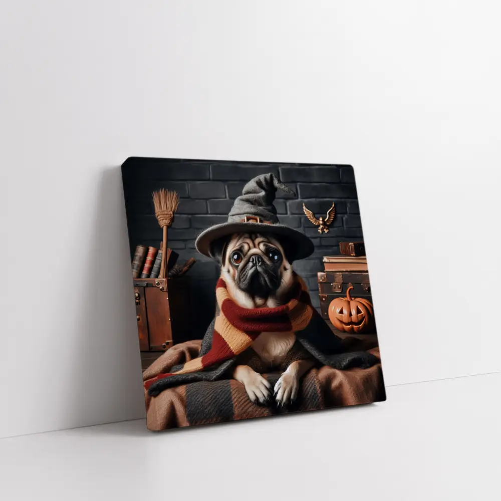 Pug Dog Wizard Hat Halloween Spooky Setting – Wall Art