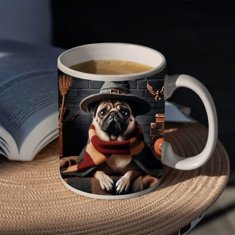 Pug Dog Wizard Hat Halloween Spooky Setting – Mugs