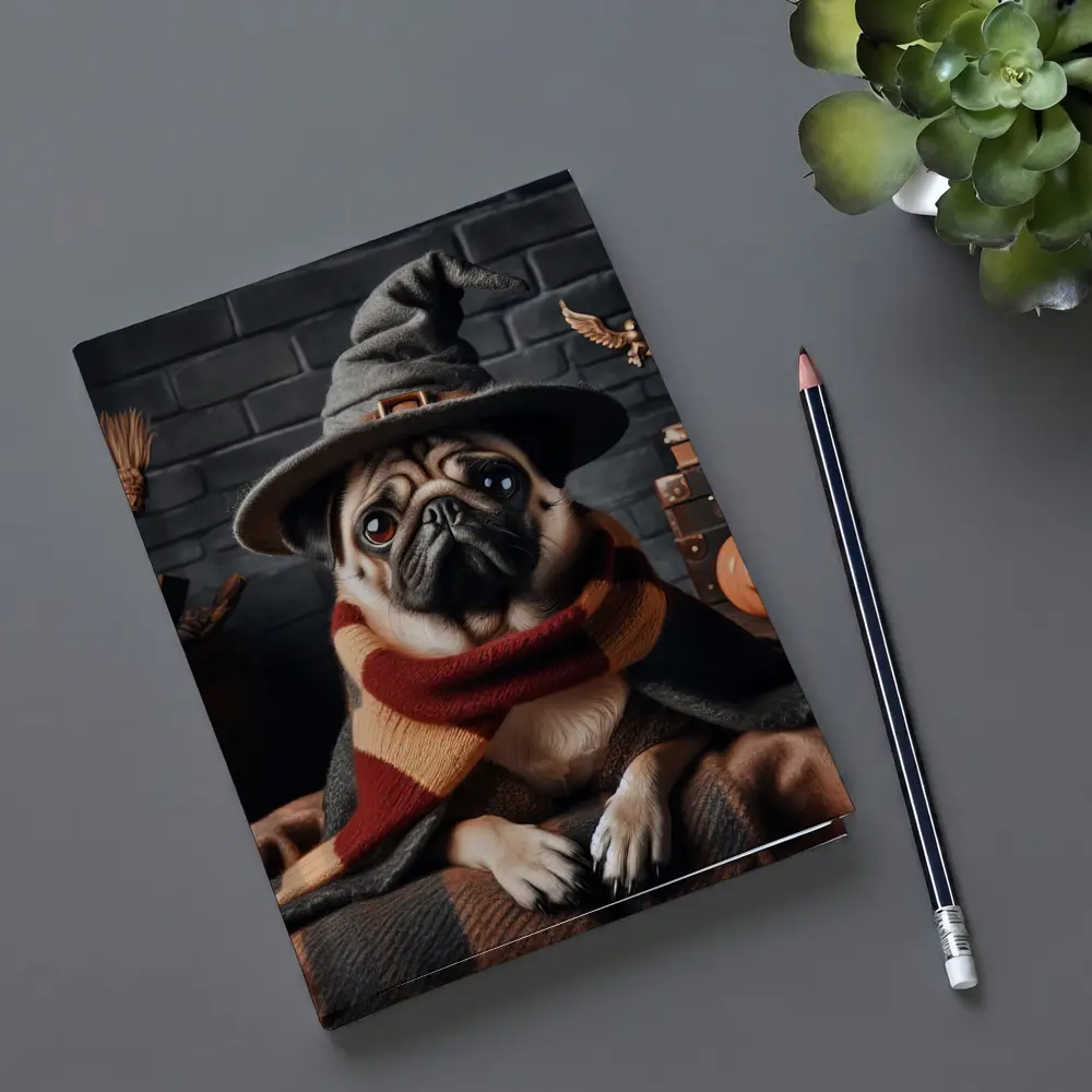 Pug Dog Wizard Hat Halloween Spooky Setting – Notebooks