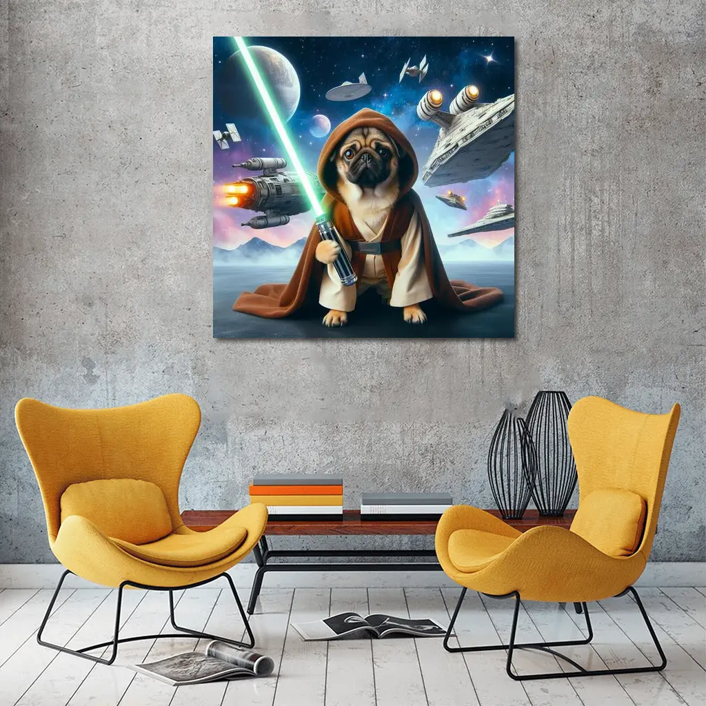 Pug Jedi Space Battle Galaxy Background – Wall Art