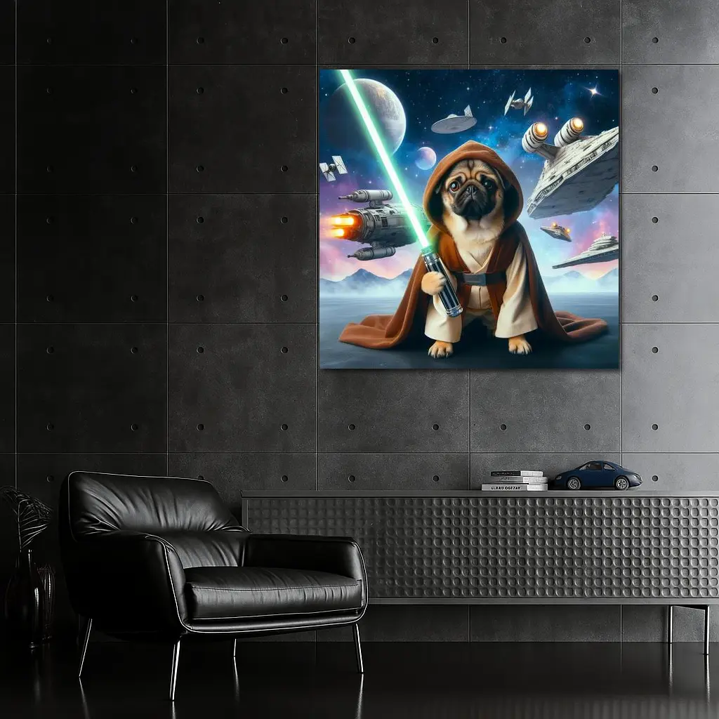 Pug Jedi Space Battle Galaxy Background – Wall Art