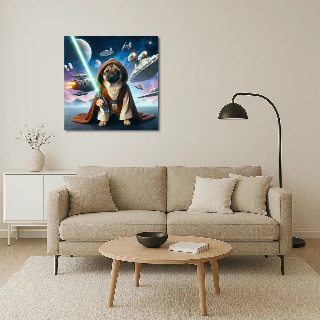 Pug Jedi Space Battle Galaxy Background – Wall Art