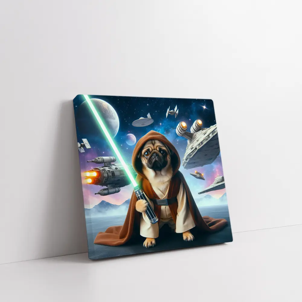 Pug Jedi Space Battle Galaxy Background – Wall Art