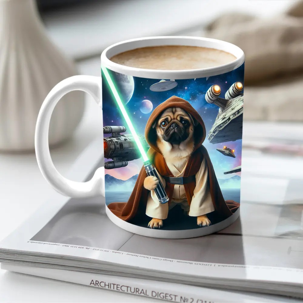 Pug Jedi Space Battle Galaxy Background – Mugs
