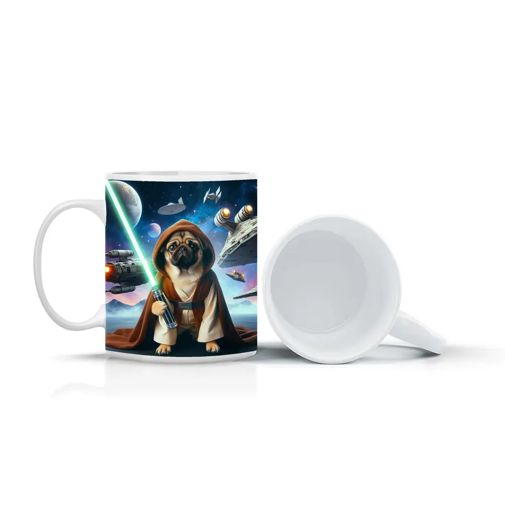 Pug Jedi Space Battle Galaxy Background – Mugs
