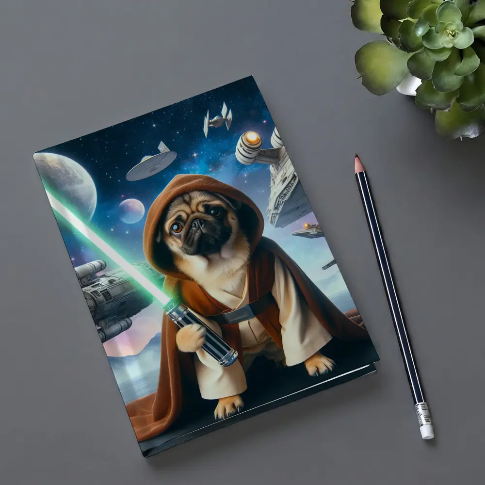 Pug Jedi Space Battle Galaxy Background – Notebooks