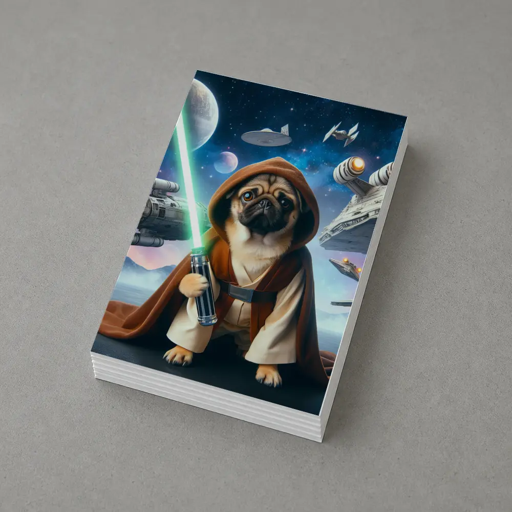 Pug Jedi Space Battle Galaxy Background – Postcards