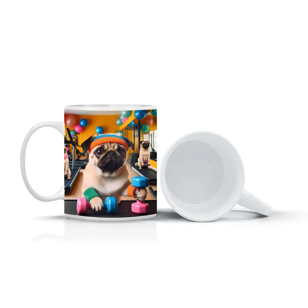 Pugs Working Out in Colorful Gym – Mugs