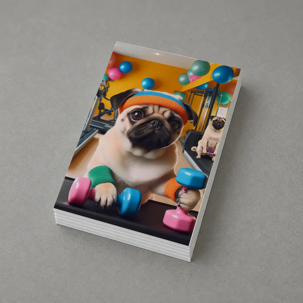 Pugs Working Out in Colorful Gym – Postcards