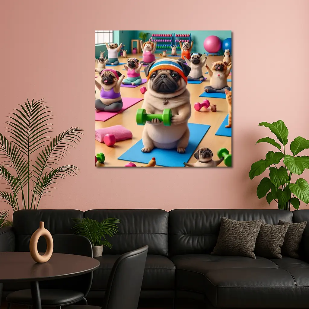 Pug Dog Workout Fitness Gym Class – Wall Art
