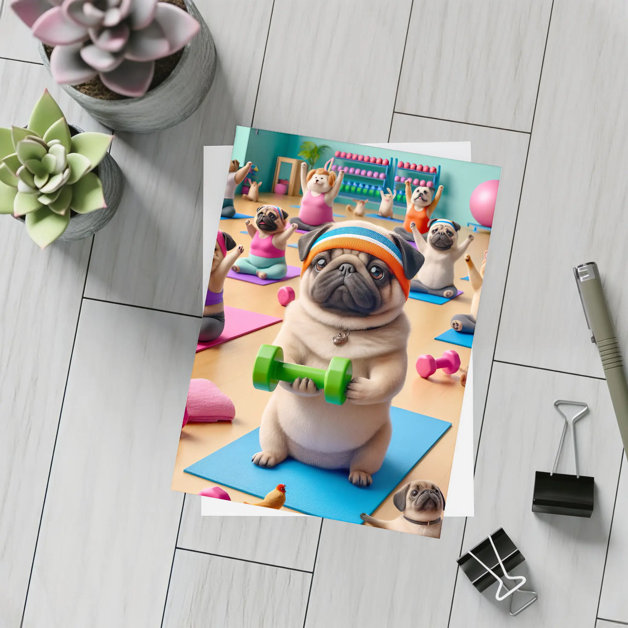 Pug Dog Workout Fitness Gym Class – Postcards