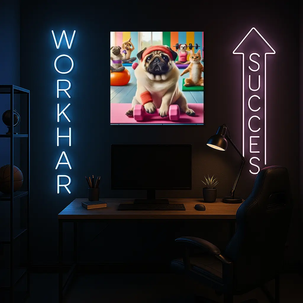 Pug Dog Working Out In Colorful Gym – Wall Art