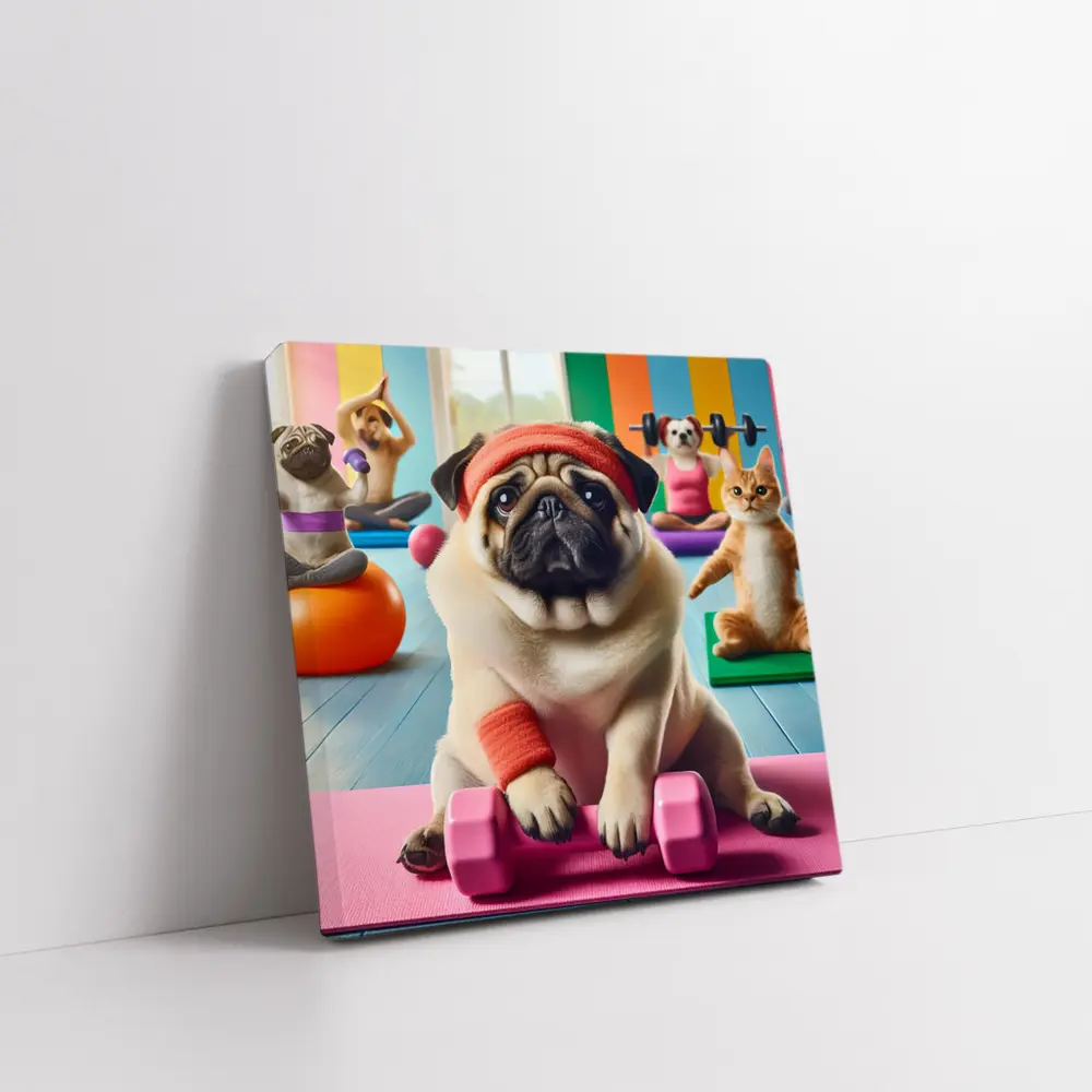 Pug Dog Working Out In Colorful Gym – Wall Art