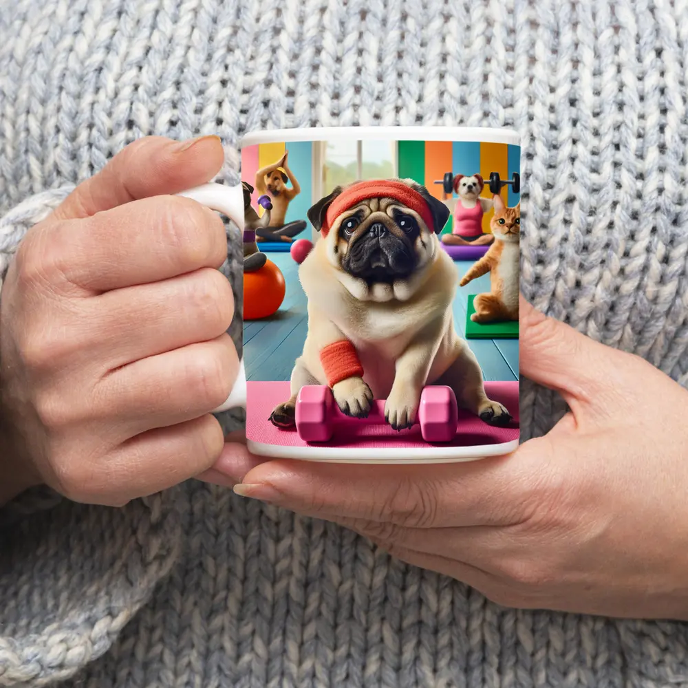 Pug Dog Working Out In Colorful Gym – Mugs