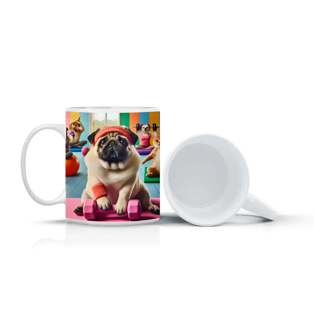 Pug Dog Working Out In Colorful Gym – Mugs