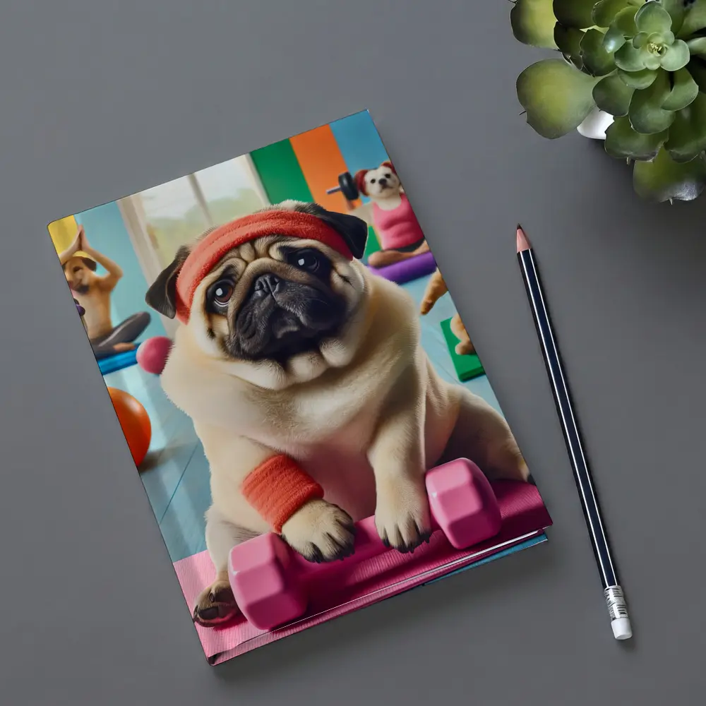 Pug Dog Working Out In Colorful Gym – Notebooks