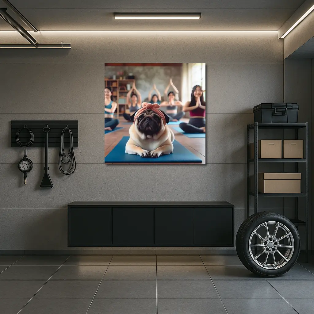 Pug Dog Wearing Headband Yoga Class – Wall Art