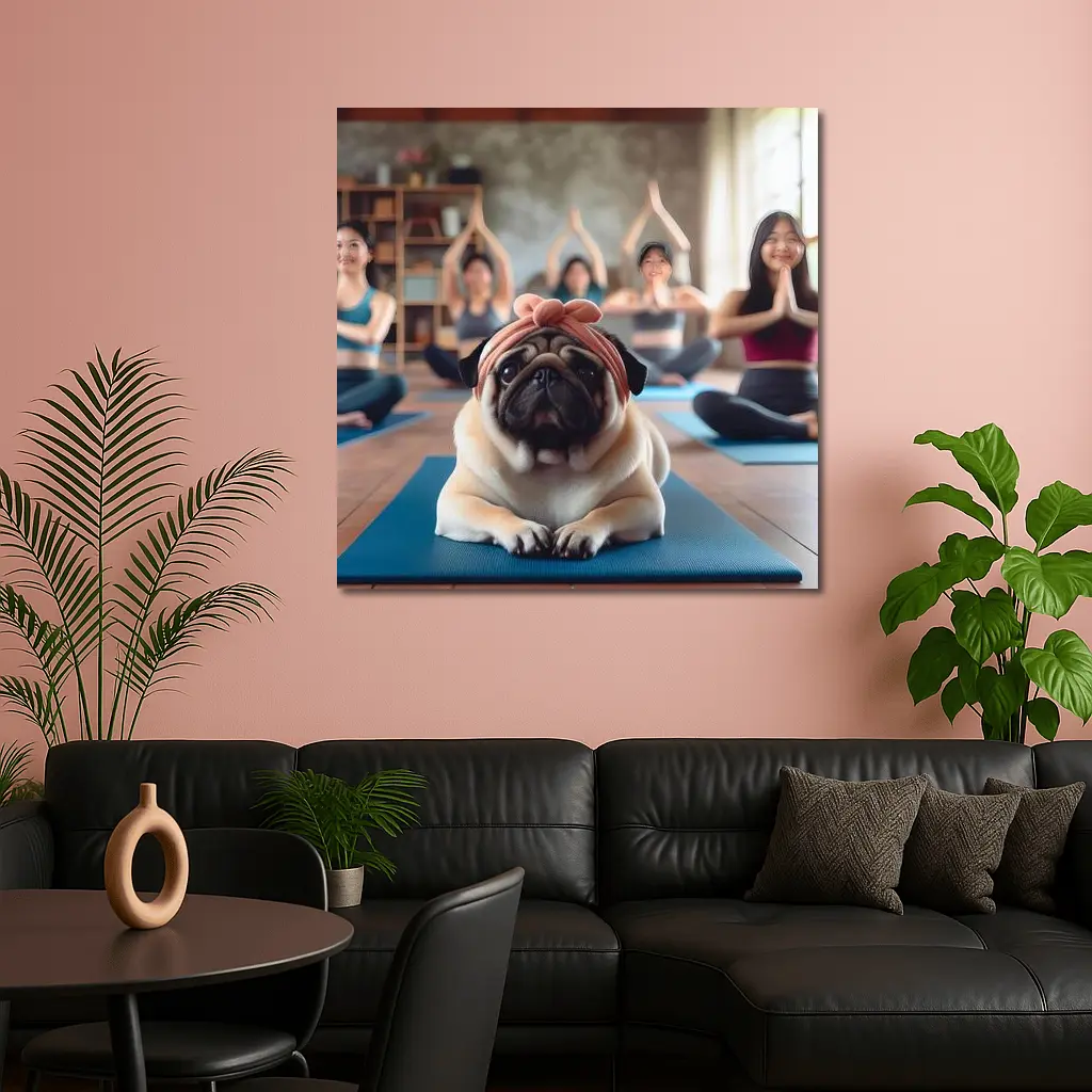 Pug Dog Wearing Headband Yoga Class – Wall Art