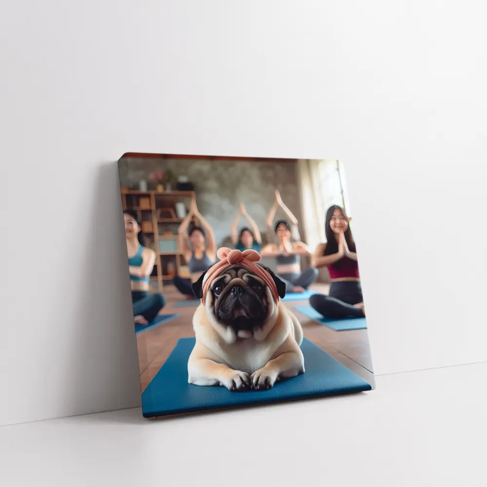 Pug Dog Wearing Headband Yoga Class – Wall Art