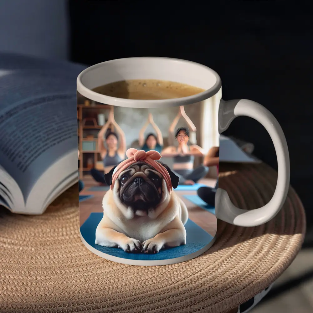 Pug Dog Wearing Headband Yoga Class – Mugs